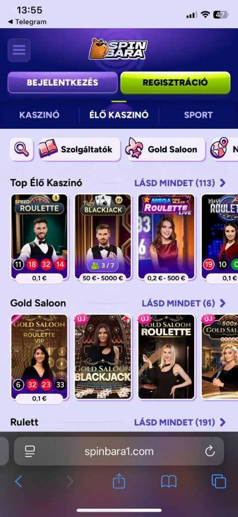 SpinBara mobil élő kaszinó